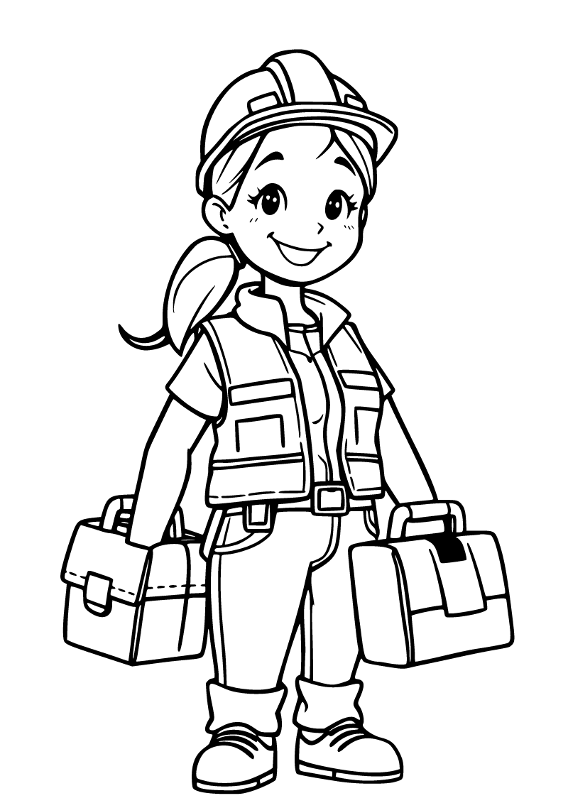Printable construction worker coloring page for kids