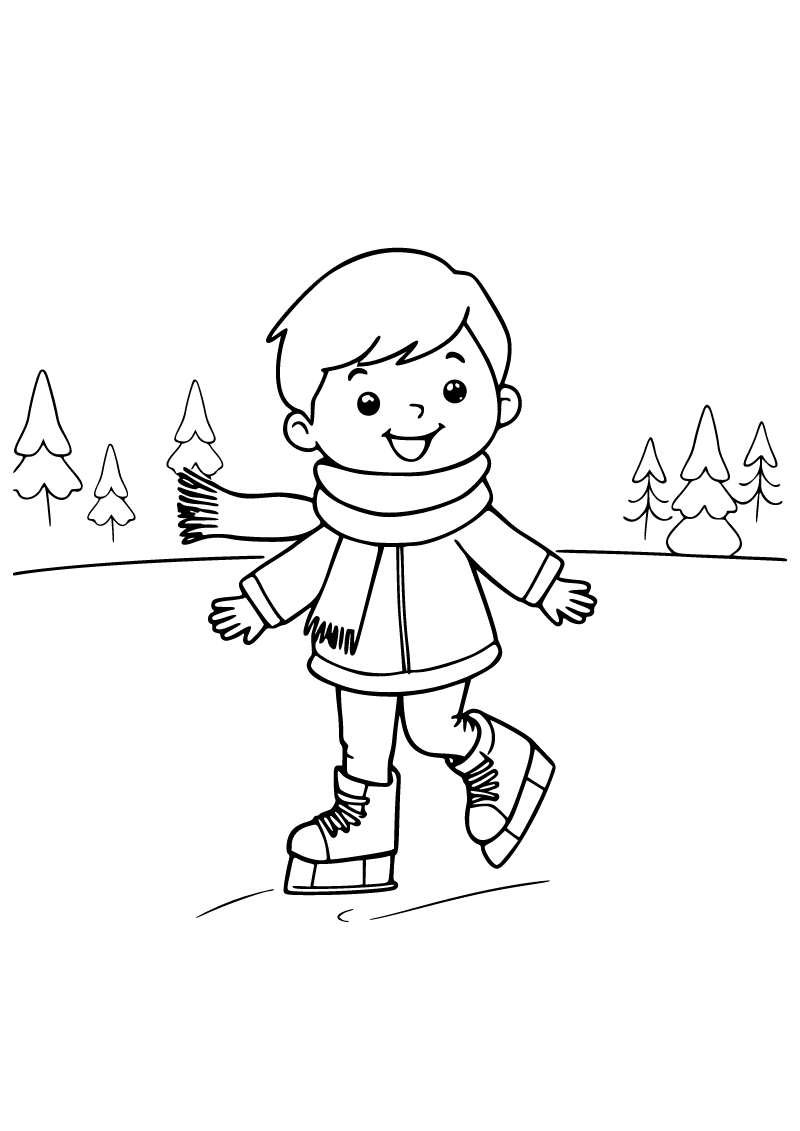 Printable ice skating child coloring page for kids