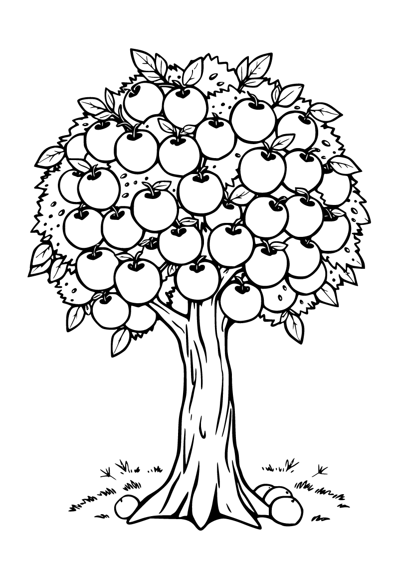 Printable apple tree coloring page for kids