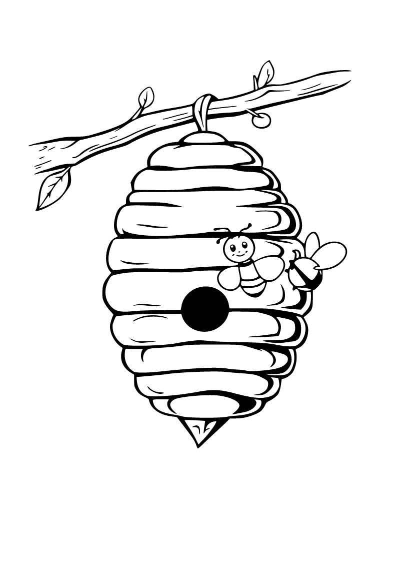 Printable beehive coloring page for kids