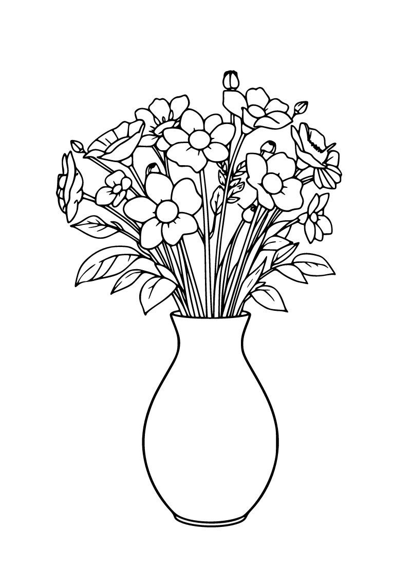 Printable flower vase coloring page for kids