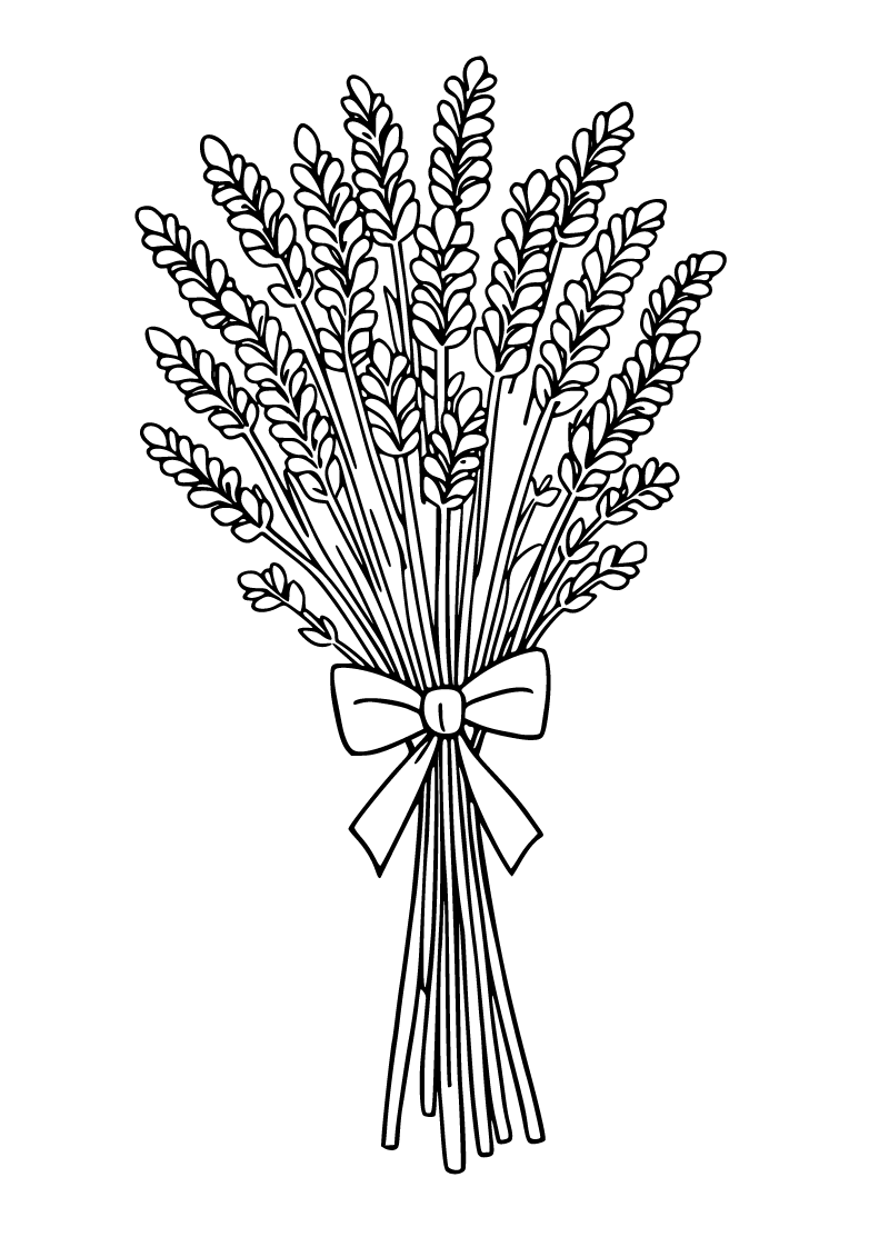 Printable lavender bouquet coloring page for kids