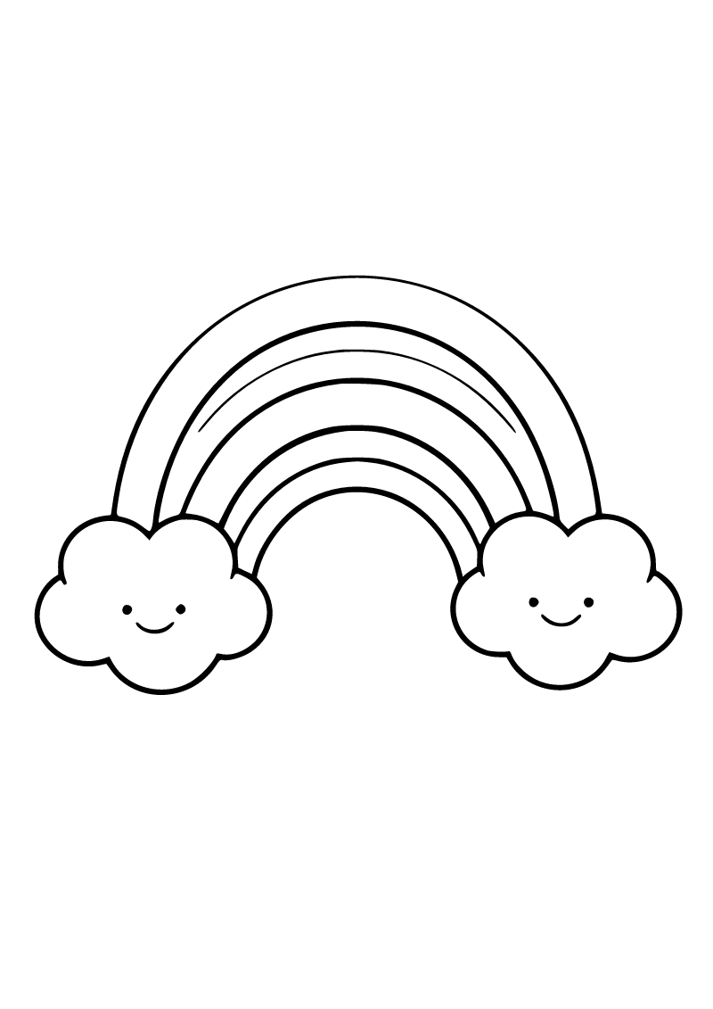 Printable rainbow with clouds coloring page for kids