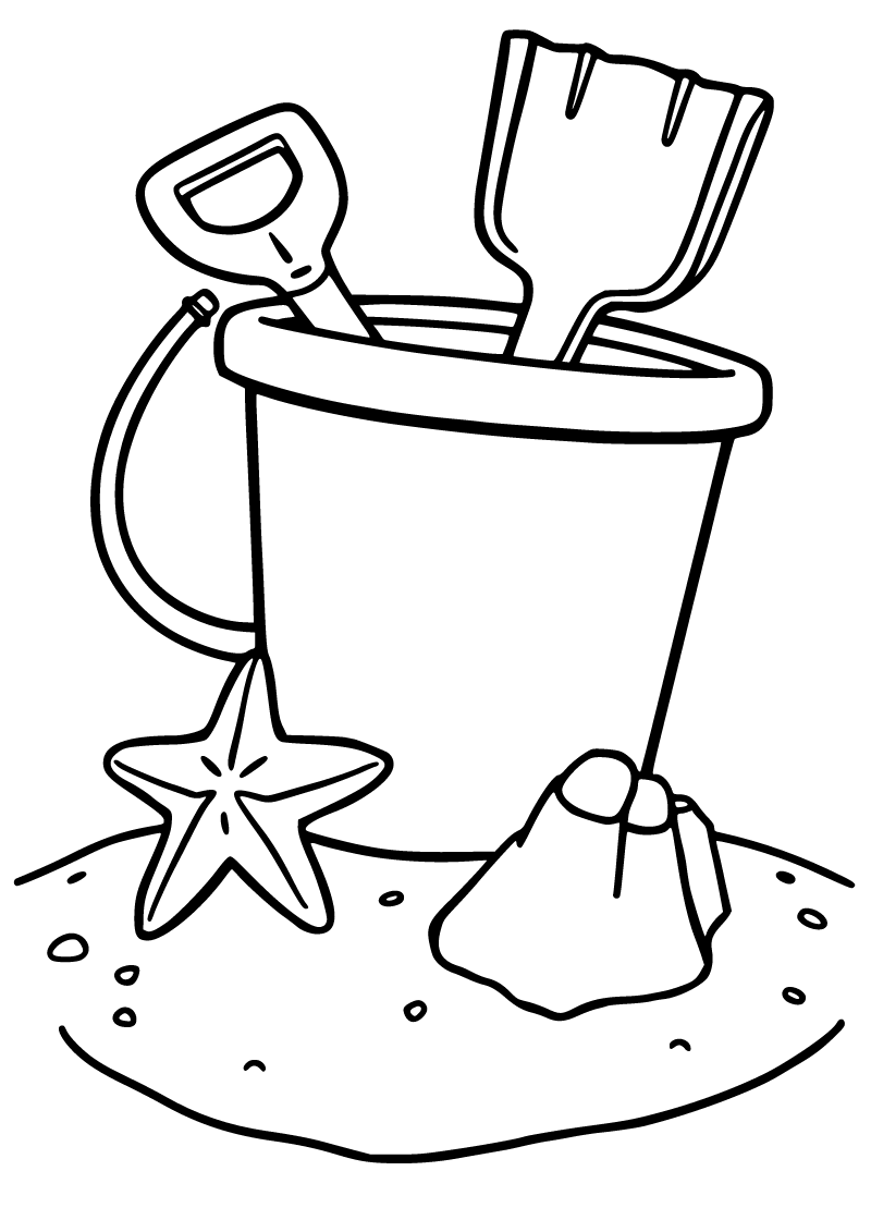 Printable beach sand toys coloring page for kids