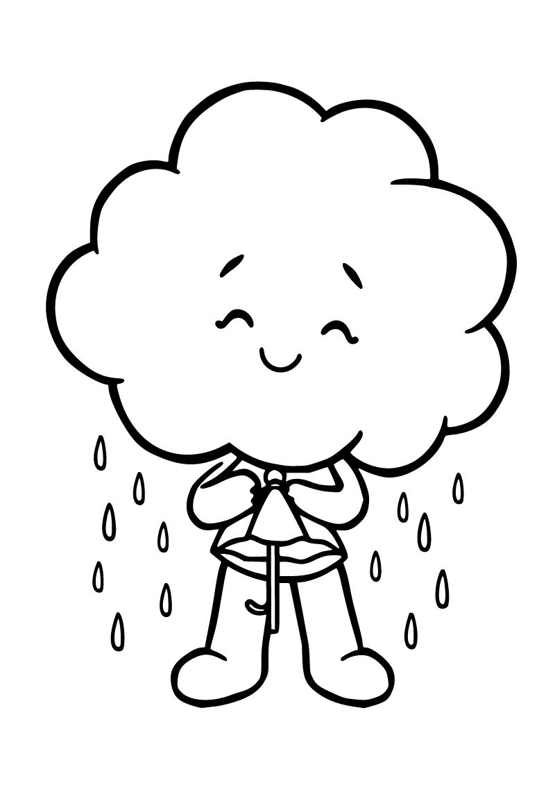 Printable cute rain cloud coloring page for kids
