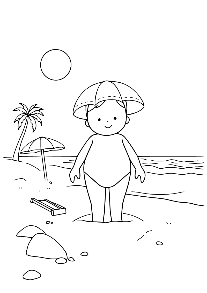 Printable summer beach day coloring page for kids