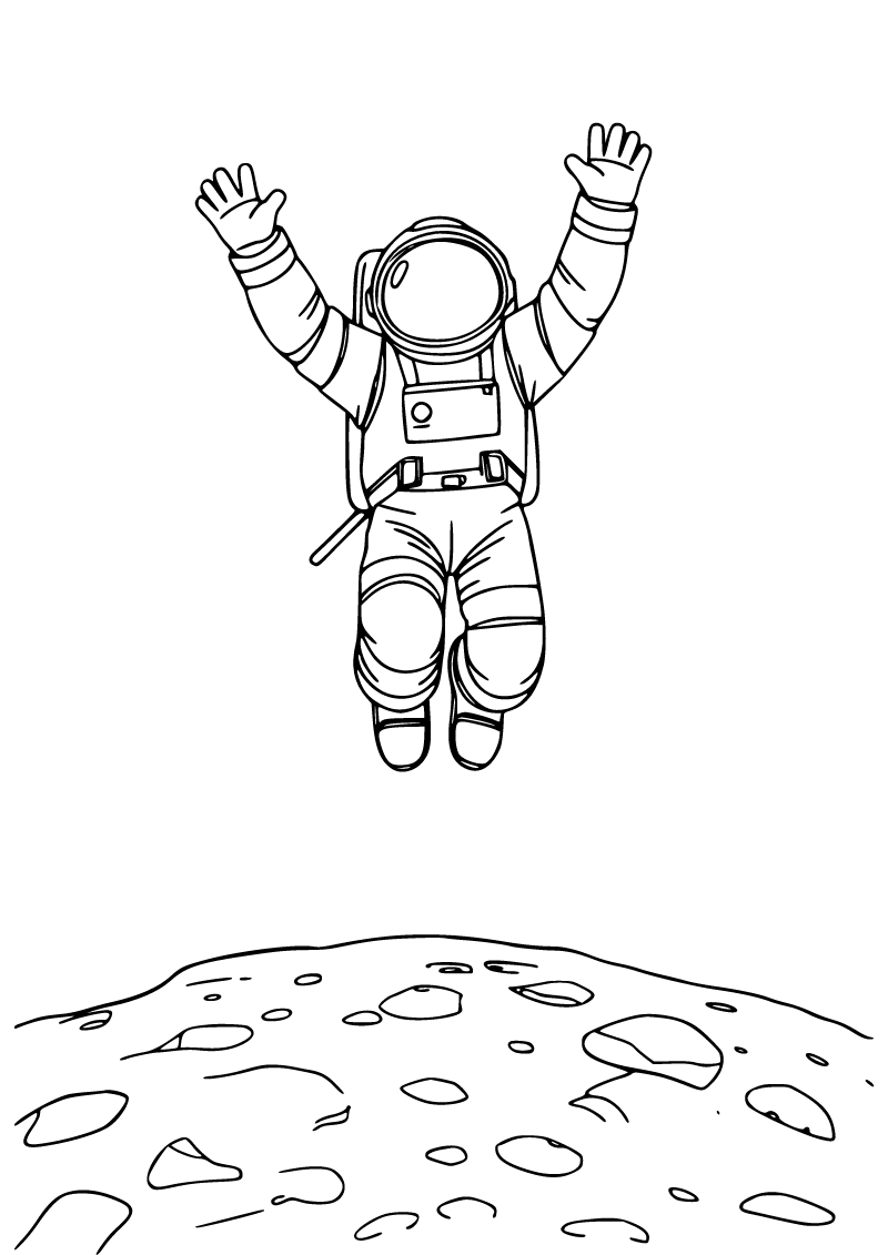 Printable astronaut moonwalk coloring page for kids