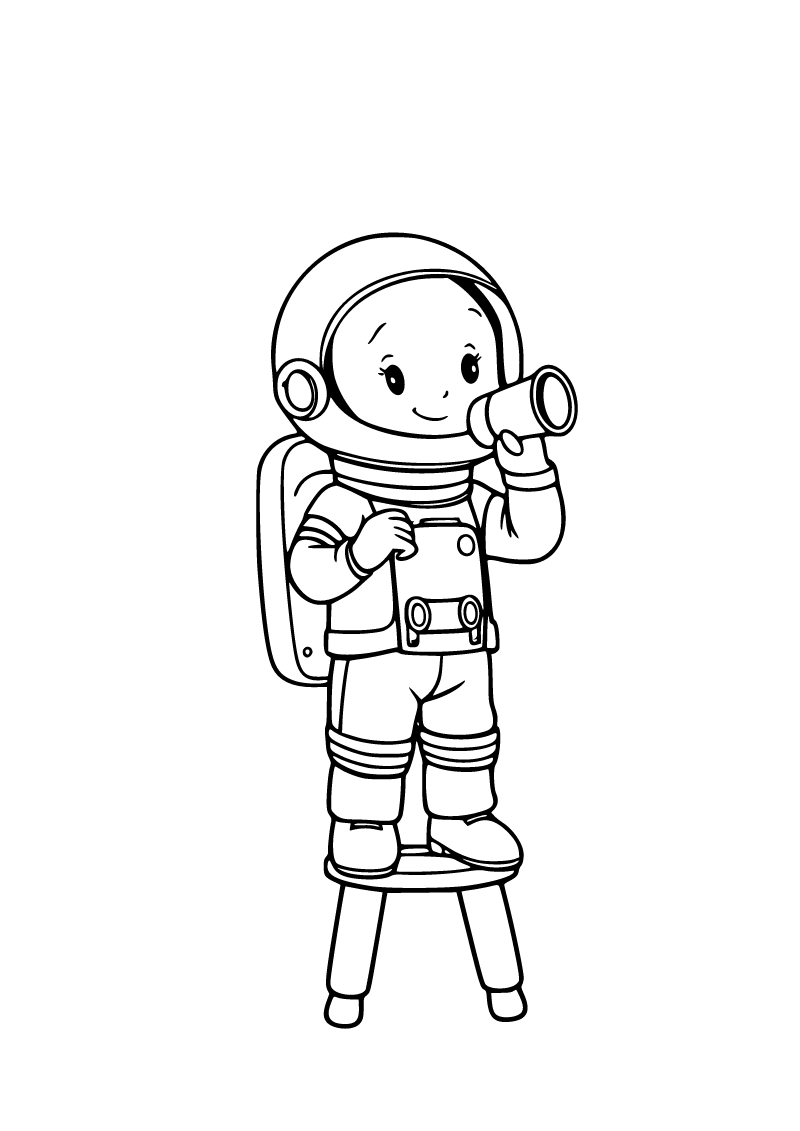 Printable astronaut with telescope coloring page for kids