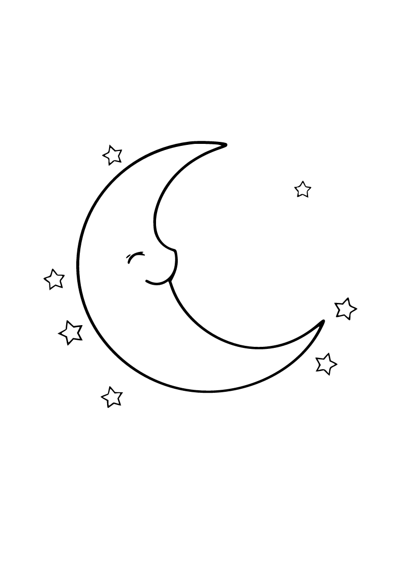Printable crescent moon coloring page for kids
