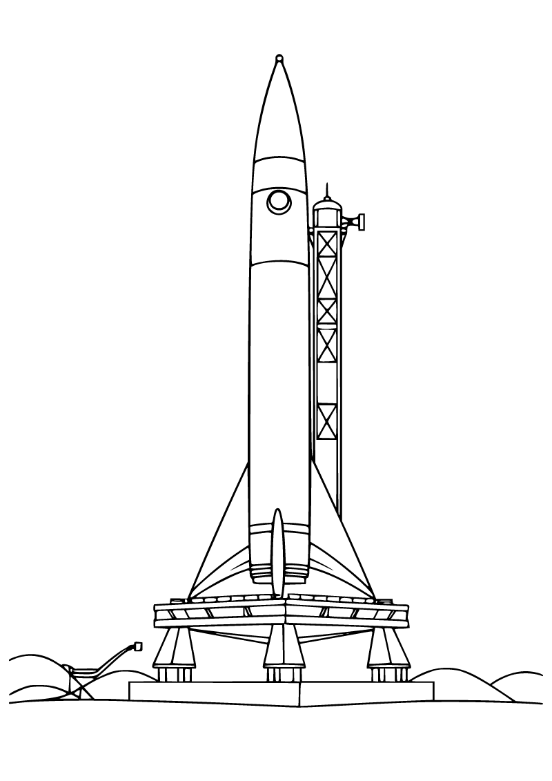 Printable rocket launch pad coloring page for kids