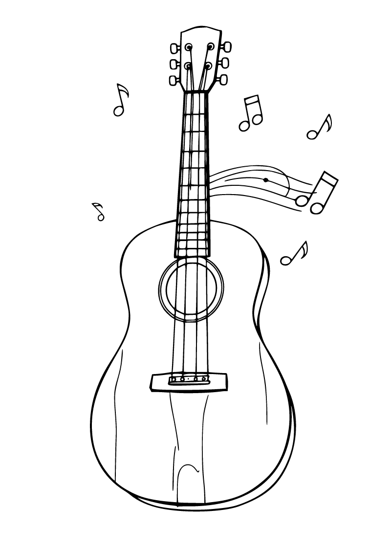 Printable acoustic guitar coloring page for kids