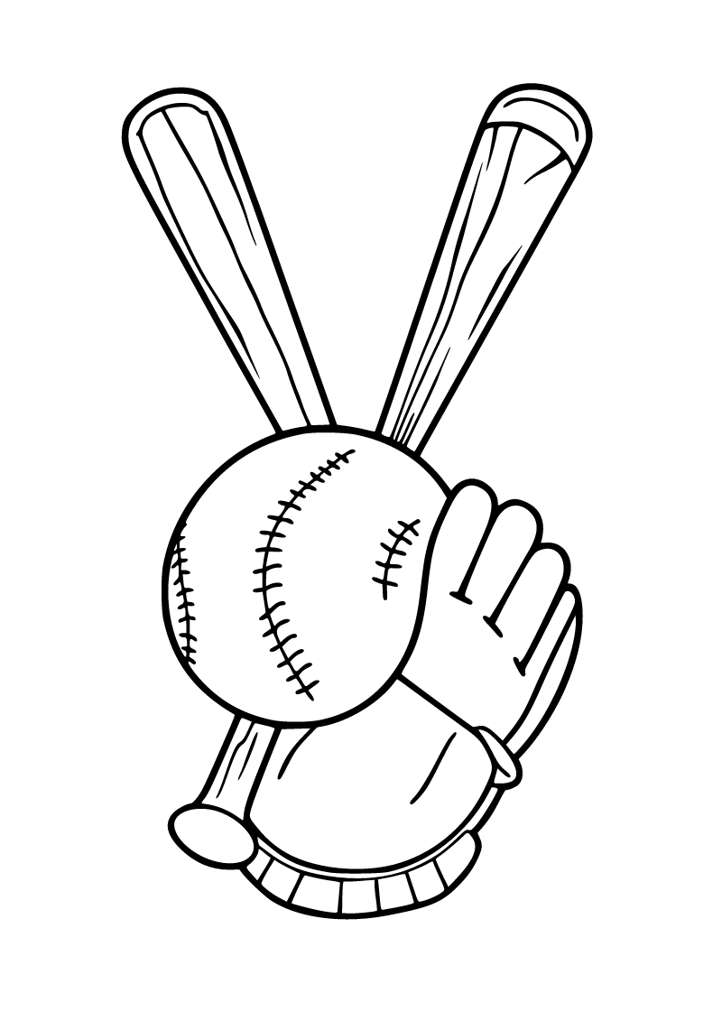 Printable baseball bat and glove coloring page for kids