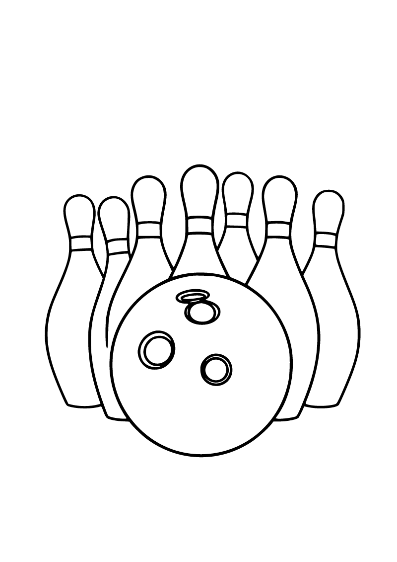 Printable bowling pins and ball coloring page for kids
