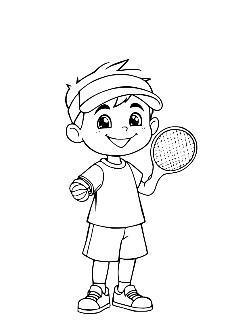 Printable child playing tennis coloring page for kids