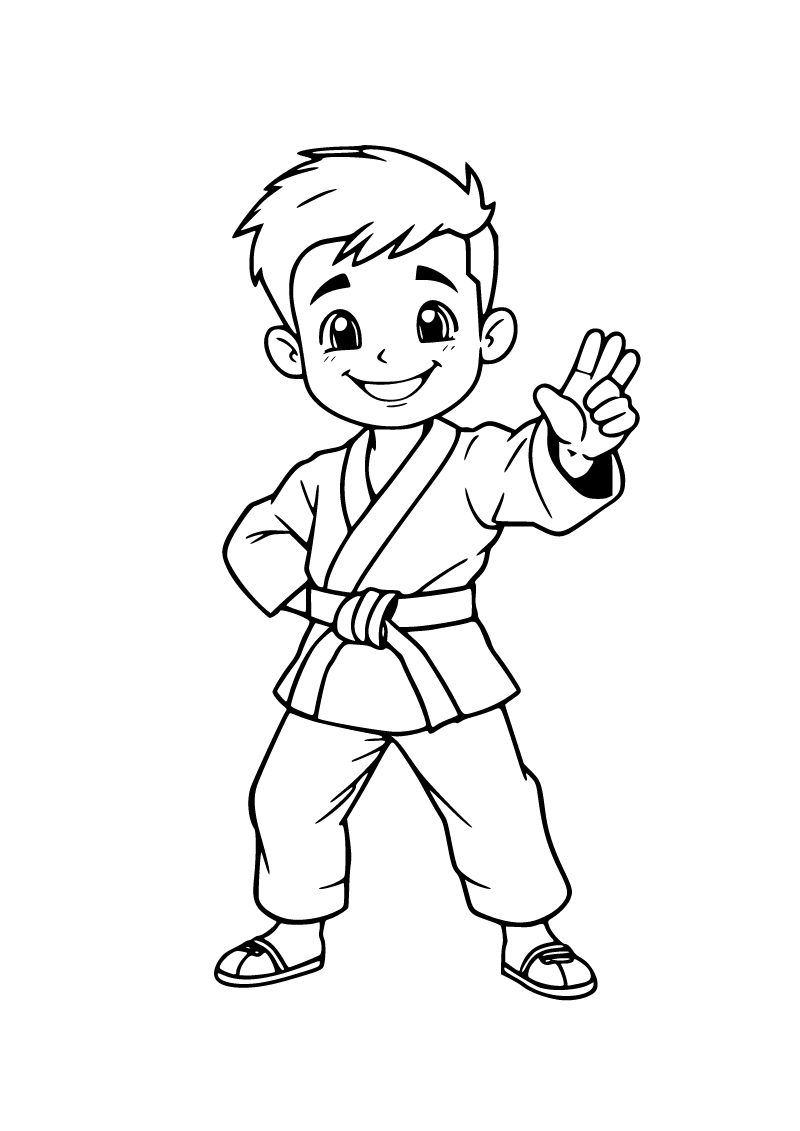 Printable child practicing karate coloring page for kids