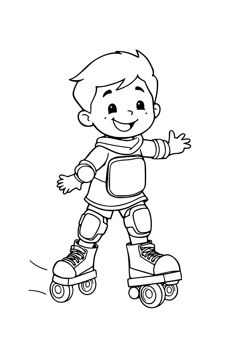 Printable child roller skating coloring page for kids