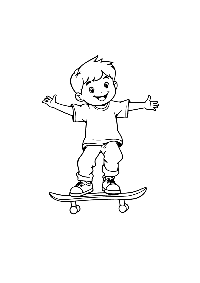 Printable child skateboarding coloring page for kids
