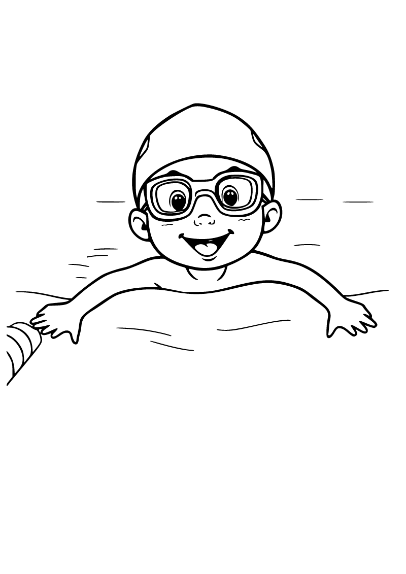 Printable child swimming coloring page for kids