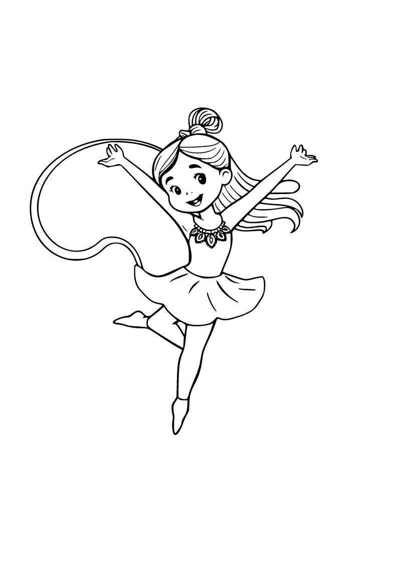 Printable rhythmic gymnast coloring page for kids